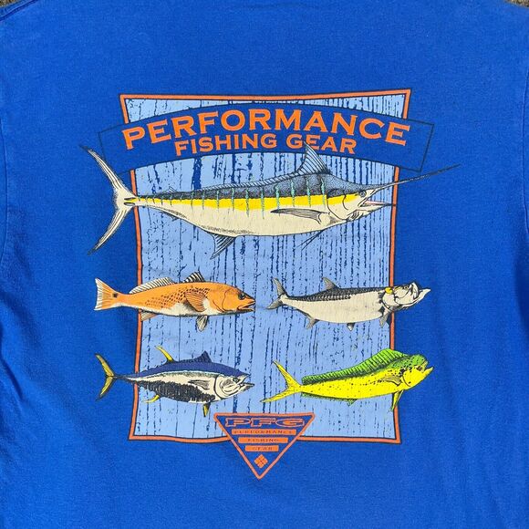 Columbia Shirt Mens Medium Blue PFG Performance Fishing Gear Saltwater Fish‎ - Picture 3 of 8